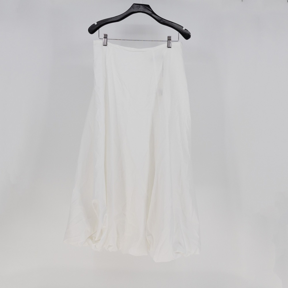 Zara Cotton Poplin Roll Bubble Hem A Line Midi Skirt Solid White Large